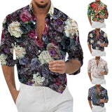 AIDASE  -  Comfort Regular Cuff Men'S Vintage Shirt Casual Men'S Loose Lapel Geometric Print Long Sleeve Cuffs Button Man Clothing Camisas aidase-shop