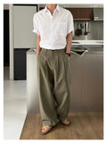 AIDASE  -  Men's Korean Light Luxury Draped Linen Wide Leg Pants Leisure Button-down Solid Color Straight Premium Elegant Sweatpants M-3XL aidase-shop