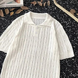 AIDASE  -  American Style Knitted Polo Shirt Short Sleeve Loose Casual Summer T-Shirt for Men Trendy Korean Brand Versatile Top aidase-shop