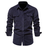 AIDASE  -  Men's Autumn Cotton Basic Japanese Style Corduroy Business Shirt Slim Fit Casual Long Sleeve Outerwear New Arrival aidase-shop