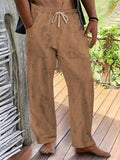 AIDASE  -  Trendy Loose Ripped Straight Pants Mens New Casual Solid Color Drawstring Baggy Trousers For Men Summer Fashion Loose Pants aidase-shop