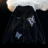 Aidase American Retro Embroidered Butterfly Cardigan Zipper Thin Jacket Men Women Loose Lazy Style Hooded Plus Velvet Trendy Sweatshirt aidase-shop