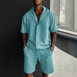 AIDASE  -  Stylish Mens Solid Color Two Piece Sets Summer Short Sleeve Hoodies And Shorts Outfits Men Fashionable Loose Hooded Tops Suits aidase-shop