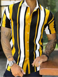 AIDASE  -  New Men's Summer Stripes Printed Four-Sided Stretch Single-Breasted Short Sleeve Shirt aidase-shop