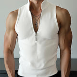 AIDASE  -  Men Tank Tops Solid Color Sleeveless Stand Collar Zipper Male Vests Summer Streetwear 2025 Fashion Casual Men Clothing aidase-shop