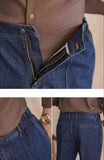 AIDASE  -  Vintage Cotton Men Jeans Suit Pants Elastic High Waisted Straight Trousers British Business Style  Casual Naples Denim Pant aidase-shop