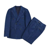 161.60Aidase New Fashion Denim Blue Suits High Quality Slim Fit 2 Piece Peak Lapel Double Breasted Chic Male Blazer Wedding Casual Men Suits aidase-shop