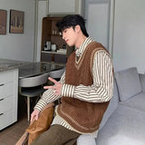 AIDASE  -  Loose Men's Knitted Sweater V-Neck Autumn Winter New Style College Wind Vest Twisted Korean Version Loose Top for Men aidase-shop