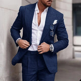 Aidase Fashion Linen Suits for Men High Quality Peak Lapel Double One Button Male Suit Slim Chic Casual Wedding Tuxedo 2 Piece Costume aidase-shop