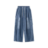 Aidase Big Pockets Patchwork Cargo Pants Men Vintage Y2k Distressed Elastic Waist Baggy Jeans Casual Skater Oversize Pants