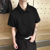 AIDASE  -  Korean Style Men's T-shirt Turn-down Collar Solid Color Button Design Casual Tees Short Sleeved Male Silhouette Tops 9W3217 aidase-shop