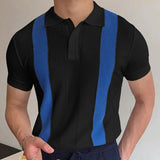 AIDASE  -  Summer Clothing Men's Casual Knitted Patchwork Short Sleeve Polo Shirt Lapel Button Breathable T Shirt Fashion Luxury M-3XL aidase-shop