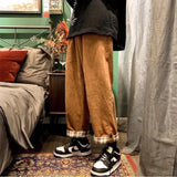 Aidase Corduroy Pants Men's Autumn and Winter Trend Sports Pants Loose Straight Wide Leg Casual Pants Men