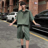 AIDASE  -  Fashion Men's Sets Summer New Short Sleeved Shirt Drawstring Solid Color Shorts Casual Fashionable Two-piece aidase-shop