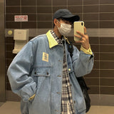 Aidase Japan Retro Lapel Denim Jacket Cityboys Punk Loose Jacket Autumn Hong Kong Style Hip Hop Handsome Stitching Jeans Coat aidase-shop