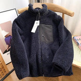 Aidase Autumn and Winter Japanese Men's and Women's Fleece Stand Neck Jacket Couple Zipper Loose Warm Lamb Wool Coat Solid Color Jacket aidase-shop