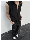 AIDASE  -  Summer Darkwear Niche Design Trendy Zipper Shoulder Padded Vest Sleeveless 2024 Solid Color Sleeveless Male Tops 24E1260 aidase-shop