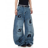 AIDASE  -  American Style Men's Jeans Letter Print Decoration Loose Wide-Leg Floor-Length Denim Pants Multi-pocket Trousers 21E7216 aidase-shop