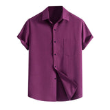 AIDASE  -  Male Summer Hawaii Solid Shirt Short Sleeve Pocket Turn Down Button Shirt Tops Fashion Wrinkle-Free Business Casual Shirt aidase-shop