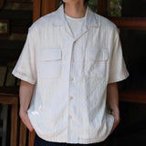 Aidase Mens Shirt Textured Pocket Casual Shirt Summer Streetwear Beach Vacation Solid Color Camping Short-Sleeve Top Men'S Clothing aidase-shop