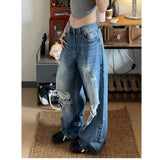 AIDASE  -  Retro American Sle Wide Leg Jeans Men Women Spring Loose Slim Straight Casual Denim Pants Torn Hole Youth Trend Summer aidase-shop