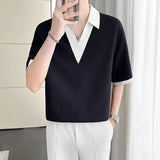 AIDASE  -  Summer New Contrast Color Shirt Mid Sleeve T-shirt 2025 Korea Fashion Luxury Casual Male Tops New 21E5375 aidase-shop