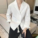 AIDASE  -  Men's Slim Fit Long Sleeve Shirt Fashionable Tuxedo Shirt Classic Plain Color Point Collar Youthful Trendy Style aidase-shop