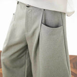 AIDASE  -  Men's Japanese Cityboy Cropped Wide Leg Suit Shorts Pleated Linen Texture 7/8 Length Casual Culottes Pants aidase-shop
