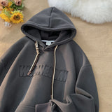 Aidase Men Women Hoodies Embossed Letters Casual Hooded Sweatshirt Basic Colours Drawstring Clash Hoodie Loose Comfortable aidase-shop