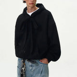 Aidase American Vintage Mens Hoodies Y2K Style Lace-up Design Loose Zipper Cardigan Sweatshirt Streetwear Fashion Couples Hooded Tops
