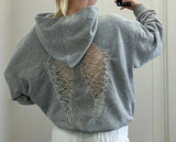 AIDASE  -  Women Angel Wings Solid Color Hoodie Y2k Hollow Out Lace Patchwork Sweatshirt Female Casual Street Long Sleeve Tops aidase-shop