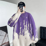 Aidase Purple sweater man Ripped Punk Knitted Sweaters Men Oversized Harajuku Streetwear Sweaters Winter Couples Fashion Knit Pullovers
