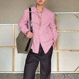 AIDASE  -  Men Shirt Solid Color Lapel Long Sleeve Lace Up Casual Men Clothing Streetwear Loose 2025 Fashion Male Shirts S-5XL aidase-shop