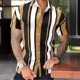 AIDASE  -  New Men's Summer Stripes Printed Four-Sided Stretch Single-Breasted Short Sleeve Shirt aidase-shop