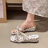AIDASE  -  Summer Thick Heel Mules Shoes Elegant Butterfly-knot Vacation Dress Sandalias Gladiator Women Polka Dot Slippers aidase-shop