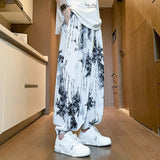 AIDASE  -  Chinese-style Men's White Drawstring Lantern Pants, Ink-wash Painting Print Decoration, Asian Sizes Black Casual Trousers. aidase-shop