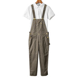 AIDASE  -  Men Loose Fit Bib Overalls Pockets Cargo Pants Hip Hop Golden Buttons Dungarees Casual Suspenders Jumpsuits