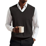 AIDASE  -  Fashion Men Sweater Vest Solid Color Autumn Winter High Quality Casual V-neck Sleeveless Knitted PUllover Warm Comfort Vest Top aidase-shop