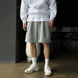 AIDASE  -  Korean Style Men's Casual Shorts Drawstring Solid Color Wide Leg Pleated Elastic Waist Straight Male Trousers Summer 9W3107