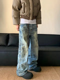 Aidase Jeans Men Vintage Graffiti Distressed Baggy All-match Denim Trousers High Street Hip Hop Harajuku American Style Mopping Autumn