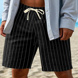 AIDASE  -  Summer stripe Linen Casual Shorts Men drawstring Loose Straight Short Pants Fashion holiday hawaiian Thin Beach Shorts aidase-shop