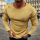 AIDASE  -  Vintage Hollow Out Ripped Sweaters Men 2025 Autumn New Casual Long Sleeve Slim Knitted T Shirts Men's Fashionable Slim Jumpers aidase-shop