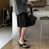 AIDASE  -  Summer Men's Black Solid Color Loose Simple Basic Casual Daily Trendy Knee Length Cotton Linen Shorts Male New Fashion Shorts aidase-shop