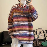 Striped Sweatshirt Men Baggy Fashion Harajuku Round Neck Tops Oversized Trendy Male Sweater Streetwear Pullover Shirt aidase-shop