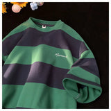 Aidase Trendy Loose Fitting Short Sleeved Men and Women Summer American Retro Striped Round Neck T-shirt Couple Casual Top Harajuku aidase-shop