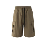 AIDASE  -  Korean Style Men's Cargo Shorts Solid Color Side Pocket Drawstring Straight Leg Elastic Waist Loose Male Bottom New aidase-shop