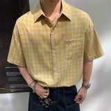 AIDASE  -  Vintage Y2K Style Plaid Shirts Men Streetwear Fashion Button-up Lapel Short Sleeve Shirt For Men's 2025 Summer New Casual Shirts aidase-shop