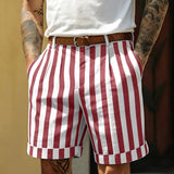 AIDASE  -  Retro Vertical Stripe Men Suit Shorts Front Pleat Cuffed Hem Straight Knee Length Summer Daily Beach Casual Short Pants aidase-shop