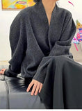 AIDASE  -  Lemair Handmade Irregular Button V-neck Open Cardigan Sweater Casual Loose Long Sleeve Woolen Outerwear Knitted Winter Coat aidase-shop