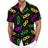 AIDASE  -  Mardi Gras Mens Shirt Carnival 3d Print Short Sleeve Tops Loose Lapel Vacation Clothing Vintage Party Hawaii Shirts Beach Blouse